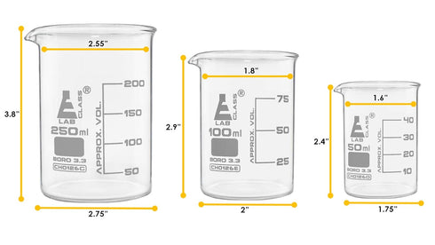 EISCO Laboratory Glassware Set, 9pcs - Beaker Set (3pcs), Erlenmeyer Flask Set (3pcs), Graduated Cylinder Set (3pcs)