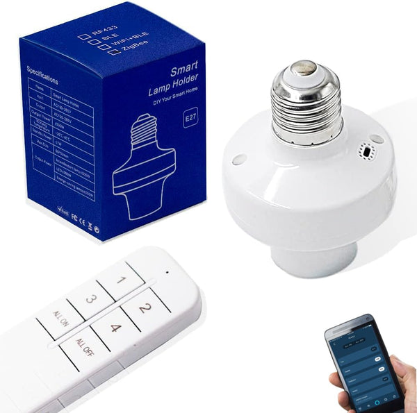 QIACHIP ZigBee Smart Light Socket Adapter E26 E27 Bulb Holder, Remote Control Compatible with Alexa Echo, Requires Hub