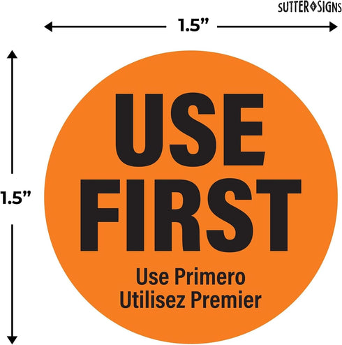 1000 1.5-inch Labels Use First Stickers for Food Service, Wide, Orange by Sutter Signs