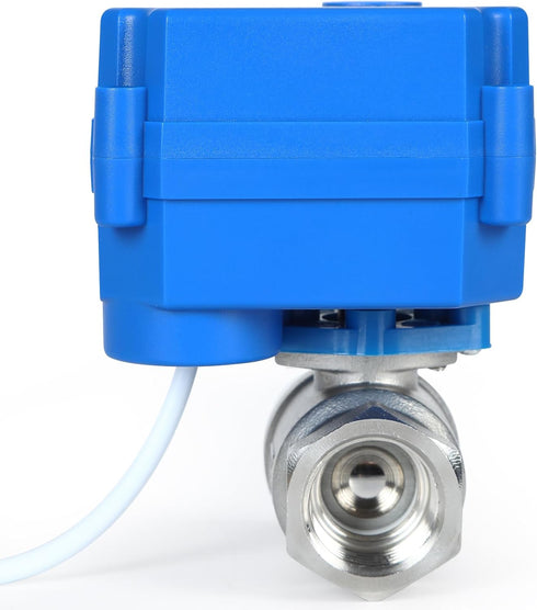 Motorized Ball Valve 3/4", Full Port Stainless Steel, 2 Wire Auto Return, Electric Shut Off, 9-24V AC/DC