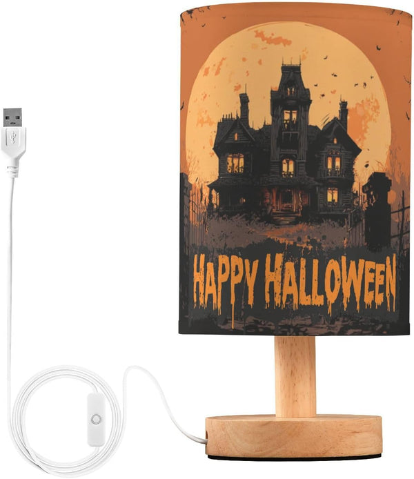 Aslsiy Spooky Castle Halloween Moon Bedside Table Lamp Orange Nightstand Lamp Night Light