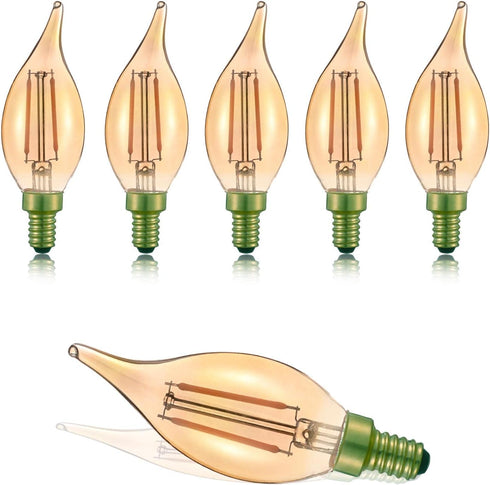 E12 LED Light Bulbs, Retro Candelabra, Dimmable 25 Watt Incandescent Equivalent, 2200K Amber, 6 Pack