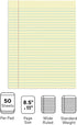 8.5 11, 50 24/Carton STAPLES Notepads, x Wide Ruled, Canary, Sheets/Pad