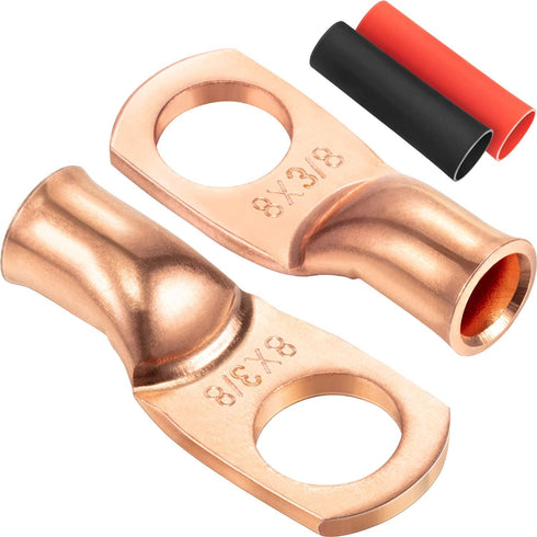 Maxdot 10 Pack UL Test Wire Lugs, 8 Gauge Stud Ring Terminals, Heavy Duty Copper Crimp Lugs with Heat Shrink (8 AWG 3/8