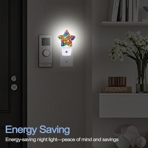 Colorful Stained Glass Dusk to Dawn Star Night Light,Abstract Smart Sensor Nightlight for Bedroom Kitchen Hallway