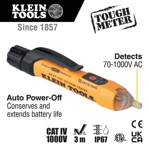 Klein Tools NCVT1XT Non-Contact Voltage Tester Pen, Durable IP67 Tester for 70V to 1000V AC, Dustproof and Waterproof