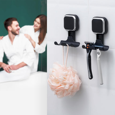 LEVERLOC Suction Razor Holder for Shower, 2 Pack Vacuum Suction Razor Hooks for Bathroom, Removable Waterproof
