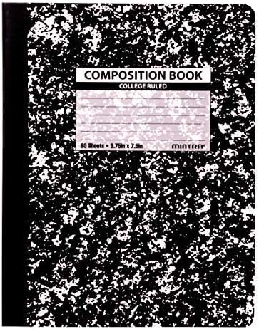Mintra Office Composition Books - Sturdy Flexible Cover (4 Pack, Black Marble Comp - College Ruled) by Mintra Office