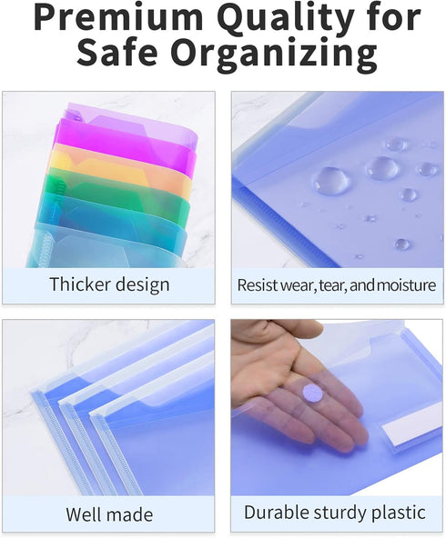 Sooez 24 Pack Clear Plastic Pencil Pouch, Poly Envelopes File Bag with Label Pocket for A6 Size Files