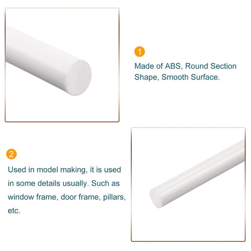 MECCANIXITY ABS Plastic Rod Round Solid White Bar, 6mmx250mm for DIY Model Material, Pack of 10