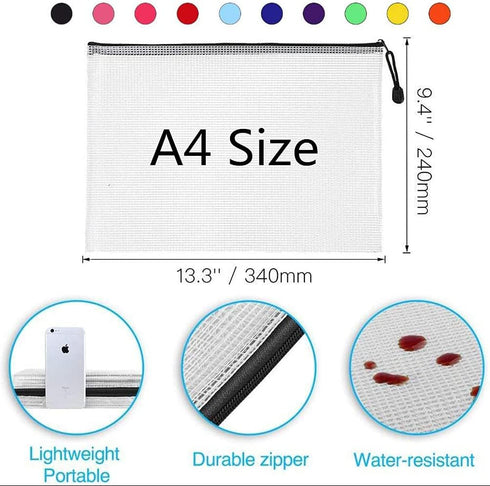 Mesh Zipper Pouch Document Bag, A4 Letter Size Waterproof Plastic Zip File Folders for Office Supplies, 40 Pack in 10