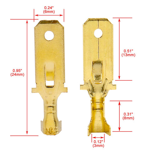 Baomain 1/4" Male Spade Quick Splice Crimp Terminals, Non Insulated, Pack of 100
