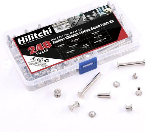 Hilitchi 240-Pcs(120 Pair) M5 Phillips Chicago Binding Screws Assortment Kit for Scrapbook Photo Albums