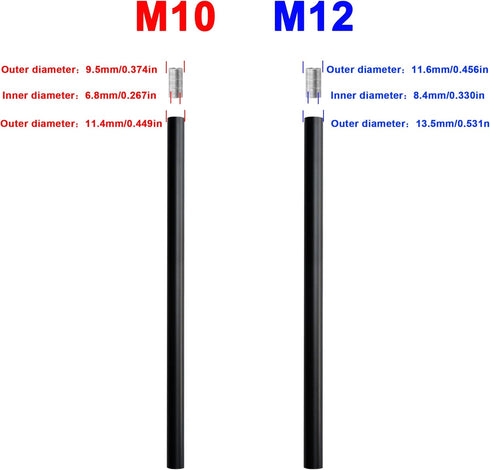 M10 Stems,12 Inches Matte Black Threaded Extension Rod for Pendant Light, Island Lighting, Chandeliers,Lighting Fixture