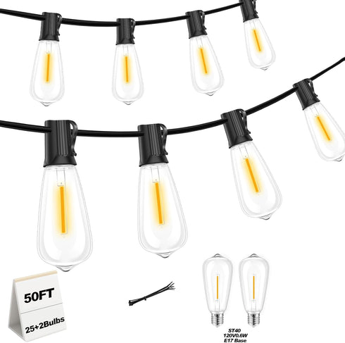 Adirxon 50 FT Outdoor String Lights with 27 Shatterproof Waterproof LED Edison Bulbs