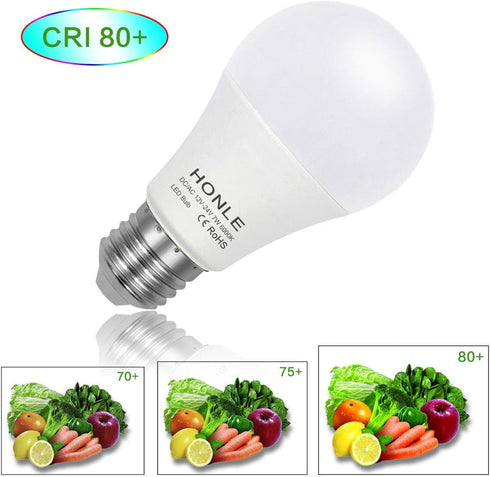 Honle E26 E27 LED Light Bulbs 12V 24V 7W A19 Daylight White 6000K Standard Edison Base 60W Equivalent, 2 Pack