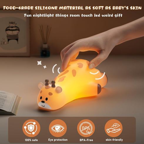 Kids3-Level Dimmable Cute Giraffe Night Light for Nursery Nightlight, Silicone Squishy Light Up , Rechargeable Touch