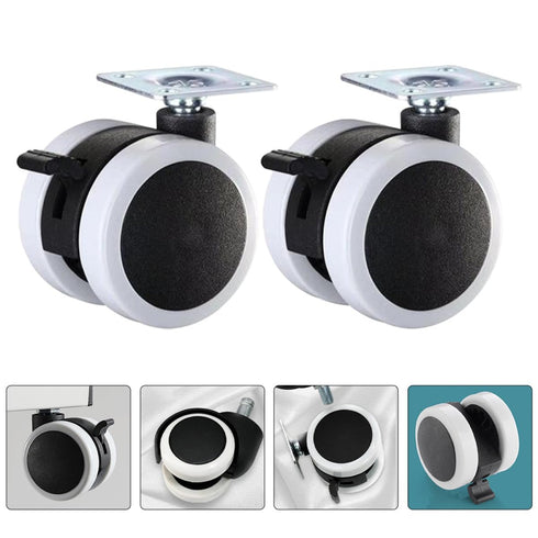 HOOWIFFY 4 2-inch Pcs White Pu Swivel Casters with Brake for Office Chair, Furniture Replacement Wheels for Desk