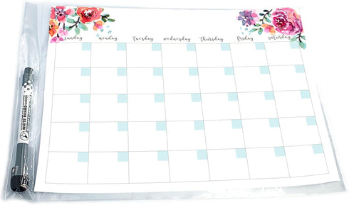 Dry Erase Monthly Calendar Planner Sticker Decal - Removable & Reusable with Magnetic Fine-Tip Marker (9 x 12 inches,