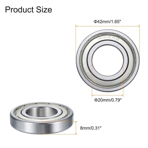 uxcell 4 Pcs 16004-2Z Deep Groove Ball Bearing, 20mm x 42mm x 8mm High Carbon Chrome Steel Z3 Double Rubber Sealed Bearing (ABEC1)