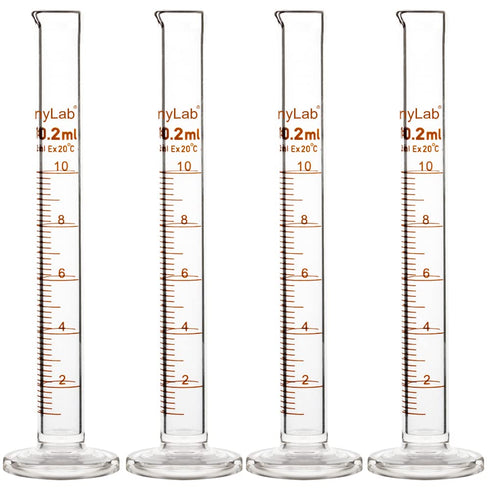 StonyLab 4-Pack Borosilicate Glass Graduated Cylinder, 10ml Heavy Wall Measuring Cylinder