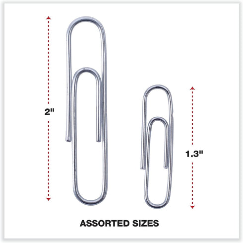 Universal UNV21001 Plastic-Coated Paper Clips, Assorted Sizes Silver (1000/Pack)
