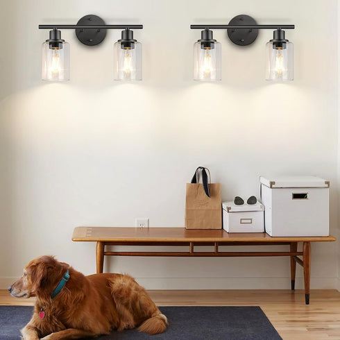 2 FOLKSMATE Bathroom Light Fixtures, Light Matte Black Vanity Light, Vintage Wall Sconces Lighting, Modern Bath Wall