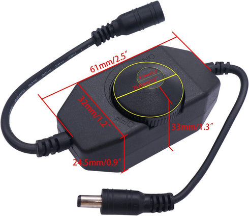 2Pcs DC12V-24V Dimmer Dimmer Dimmer K-018-BK weideer LED Strip Lights Switch PWM Rotary Controller Inline Switch