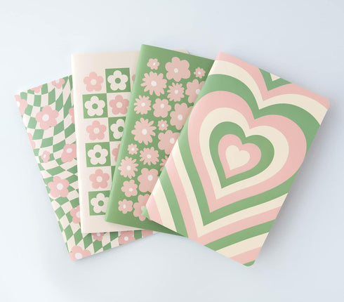 THiNKABLE Cute Journal Set, 4 Pack Pastel Notebooks, A5 60 Pages, Green Pink Aesthetic for Girls