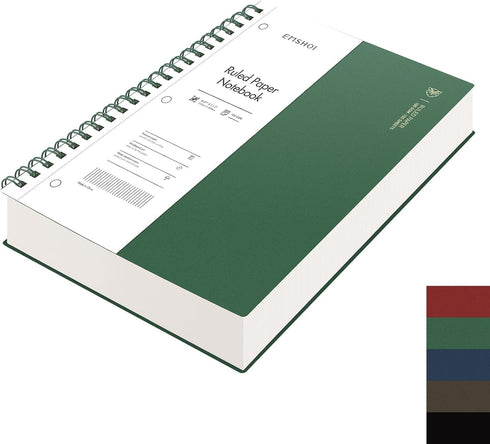 EMSHOI College Ruled Spiral Notebook, 8.5” x 11”, 300 Pages, 150 Easy Tear Sheets, 100gsm Thick Paper, Dark Green