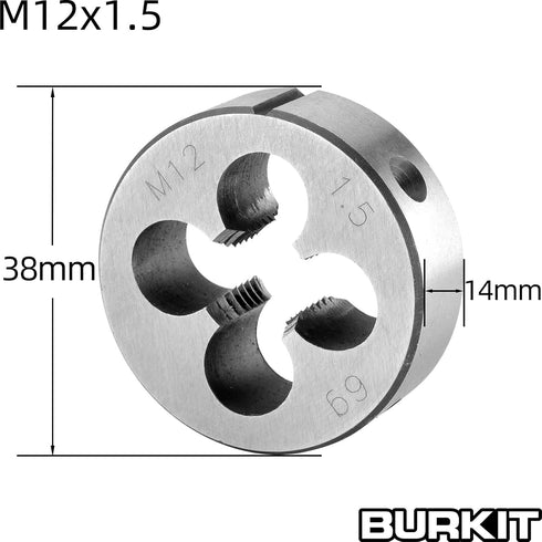 Burkit M12 X 1.5 Tap and Die Set, Right Hand Machine Thread Tap and Round Die