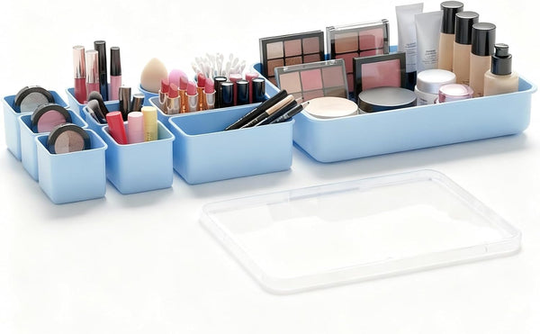 Jalopink Silicone Makeup Organizer Drawer Set with Clear Lid - Stackable Vanity &