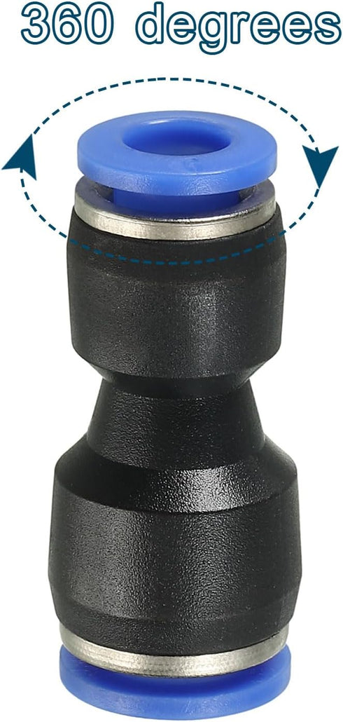 uxcell Push to Connector Fitting, 8mm to 6mm Tube OD Quick Connect Air Line Hose Pipe Fitting, Black (4Pcs)