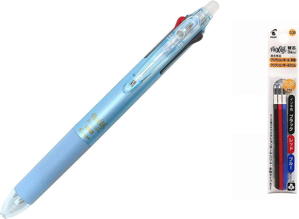 Pilot Erasable Ballpoint Pen Pearl Blue 0.38mm + 0.38mm Refill Set (Black Blue Red)
