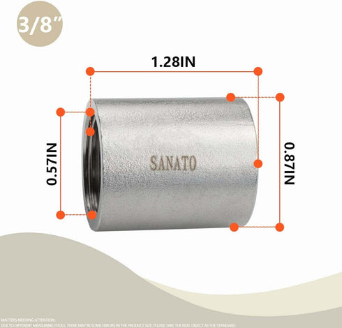 3 Pcs SS 304 Forging Nipple Cast Pipe, 3/8" NPT x 3/8" NPT Female Threaded, 50mm Pipe Fittings