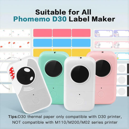 Phomemo D30 Labels Paper Refill, 3/8" x 1 1/8" (12mm x 30mm) 210 Labels/Roll Thermal Self-Adhesive Label Paper