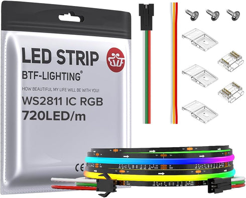 BTF-LIGHTING FCOB WS2811 IC RGB COB LED Strip DC24V 720LED/m 3.2FT Flexible