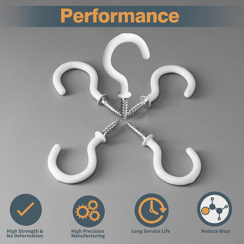 50Pcs White Cup Hooks, 1-1/4 Inch Heavy Duty Screw-in Metal Mug Hooks, Vinyl Coated Screw Hooks
