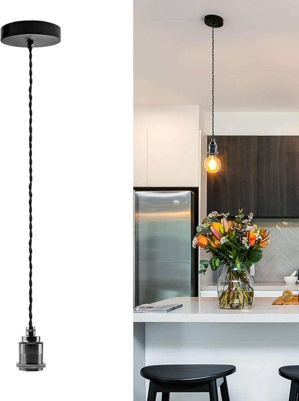 1-Light Mini Pendant Light Kit, Adjustable Pendant Lights Cord 4.92ft, Pearl Black