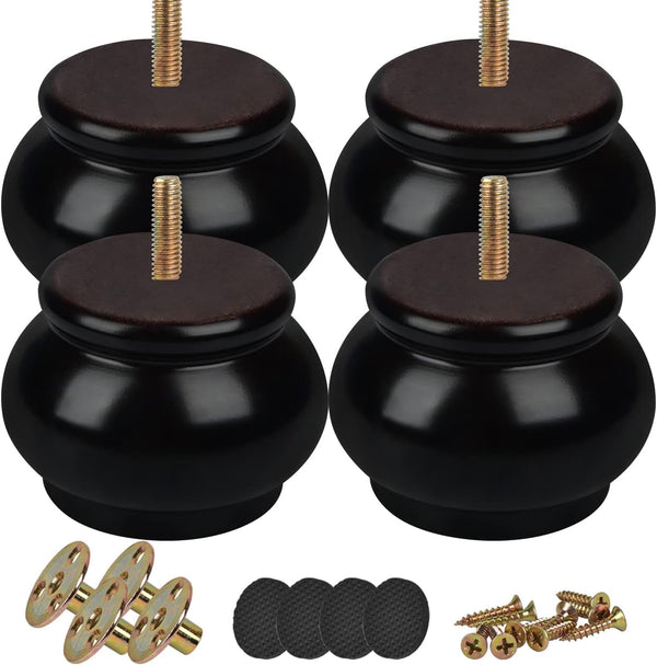 Btowin 2 inch Solid Wood Furniture Legs, 4Pcs Round Wooden Bun Feet with