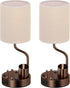 Set 2 3 Bedside Table Lamps for Bedroom of - Beige Nightstand Lamp with AC Outlet Charging Port and USB A C, Color
