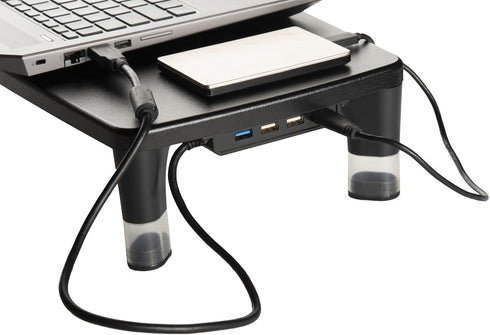 3M 4-Port Adjustable Monitor Stand with USB Hub, Black, Great for Computer Monitors, Laptops, TVs, Speakers, Printers
