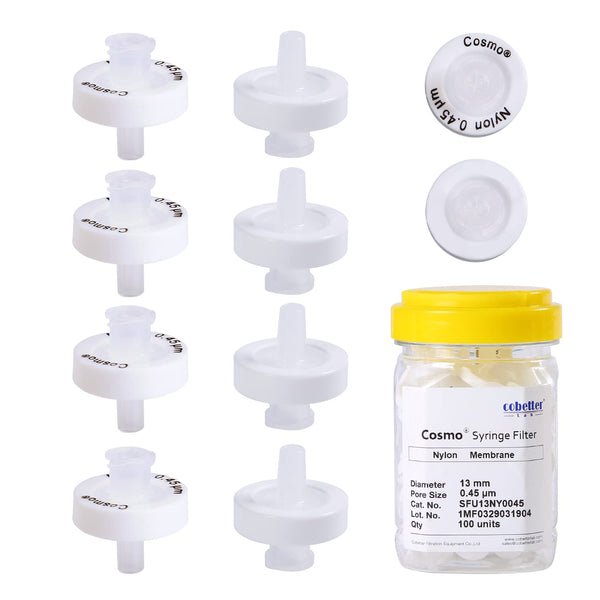 100 Pack Syringe Filter Nylon Lab Filters, 0.45µm Pore Size, 13mm Diameter, Non-sterile