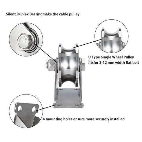 Cable Pulley Wheel Stainless Steel, Duplex Bearings, 2 Pack Rope Pulley for Gym Equipment