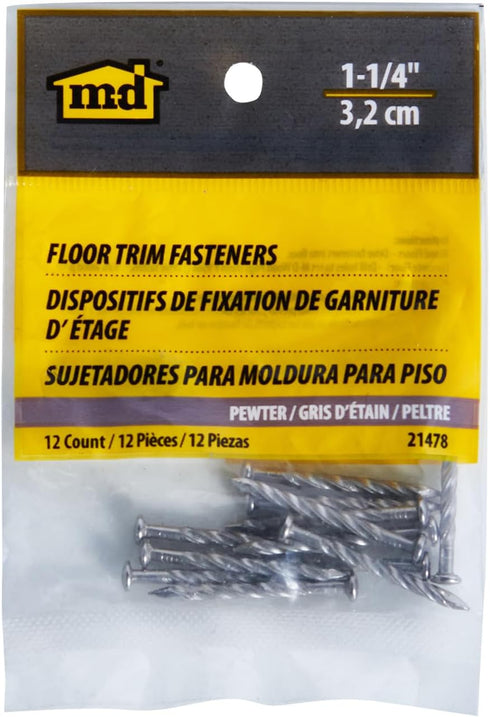 M-D Building Products 21478 Pewter Floor Metal Screw Nails, 1-1/4 in. (12Ct)
