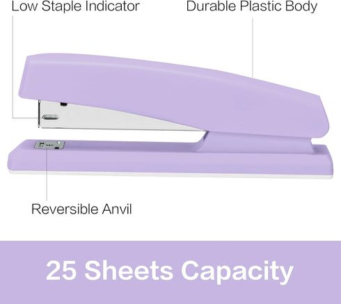 Deli Stapler, Desktop Stapler, 2 Pack, Office Stapler, 25 Sheet Capacity, Includes 2000 Staples and 2 Staple Removers, 2 Pack,Purple by deli
