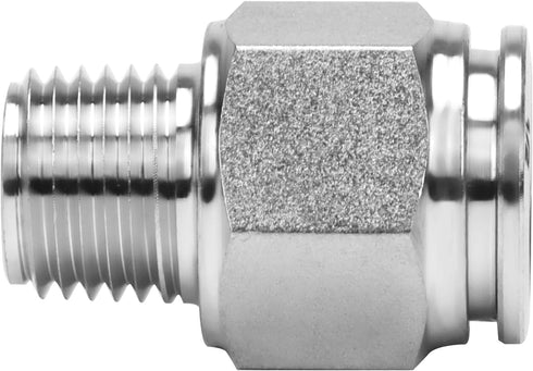 Push to Connect Fitting - 304 Stainless Steel Male Straight 1/2" Tube OD x 1/4" NPT