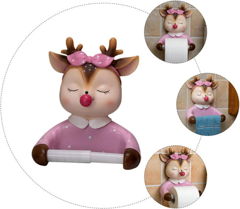 Levemolo Cartoon Wall-Mounted Toilet Paper Holder Bathroom Storage Rack Lovely Deer Design Decorative Tissue Roll Shelf