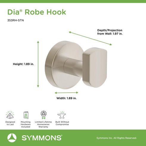 Symmons 353RH-STN Wall-Mounted Robe Hook in Satin Nickel