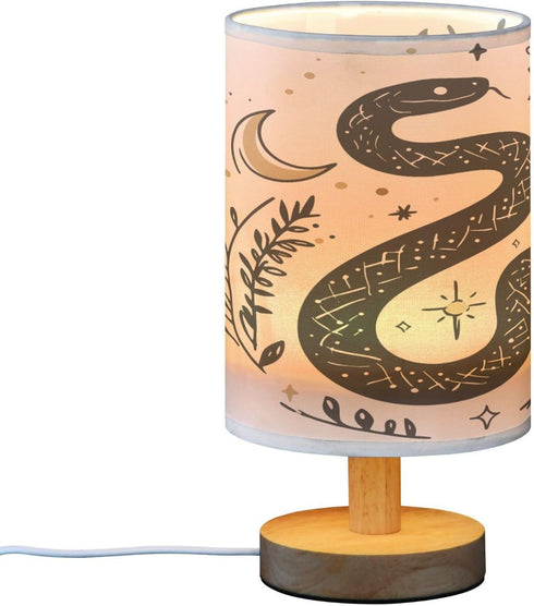 ALAZA Bedside Table Lamp for Bedroom Snake Leaves Nightstand LED Light Lamps with USB Port Linen Fabric Shade Table